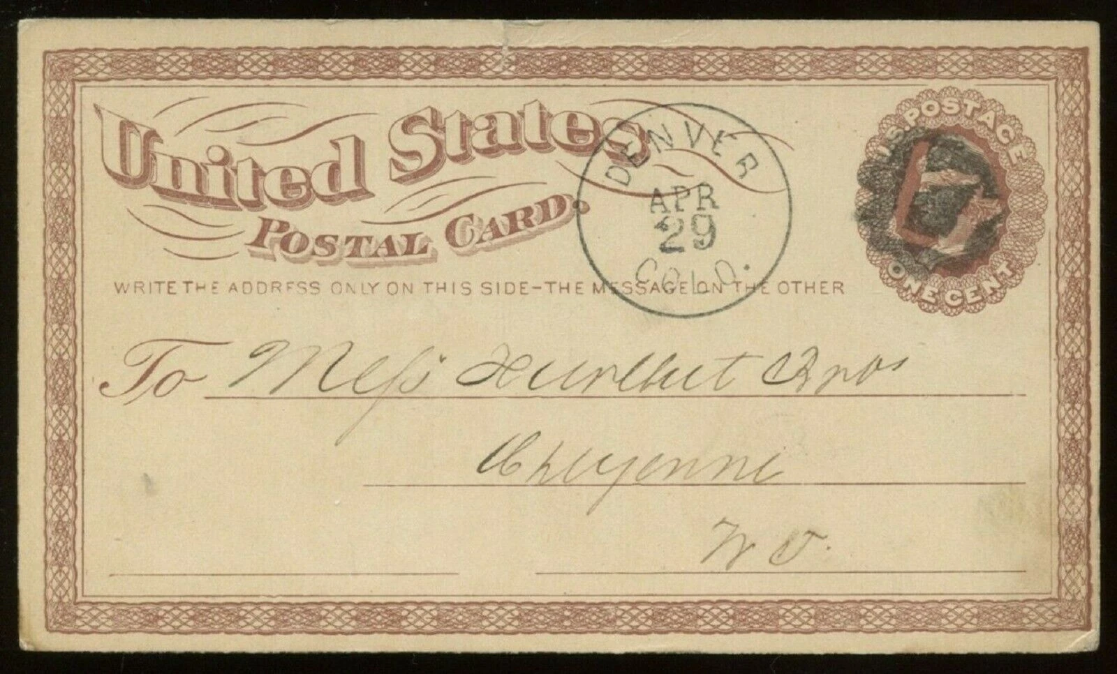 Address side of the same 1870s postal card:&hellip;